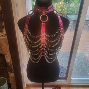 NWOT Leather Chain Chest Harness Bra